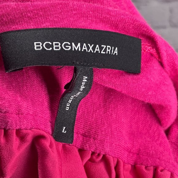 BCBGMAXAZRIA Large L Berry Pink Sleeveless Ruffle Knit Linen Blend Top Revolve - Picture 4 of 5